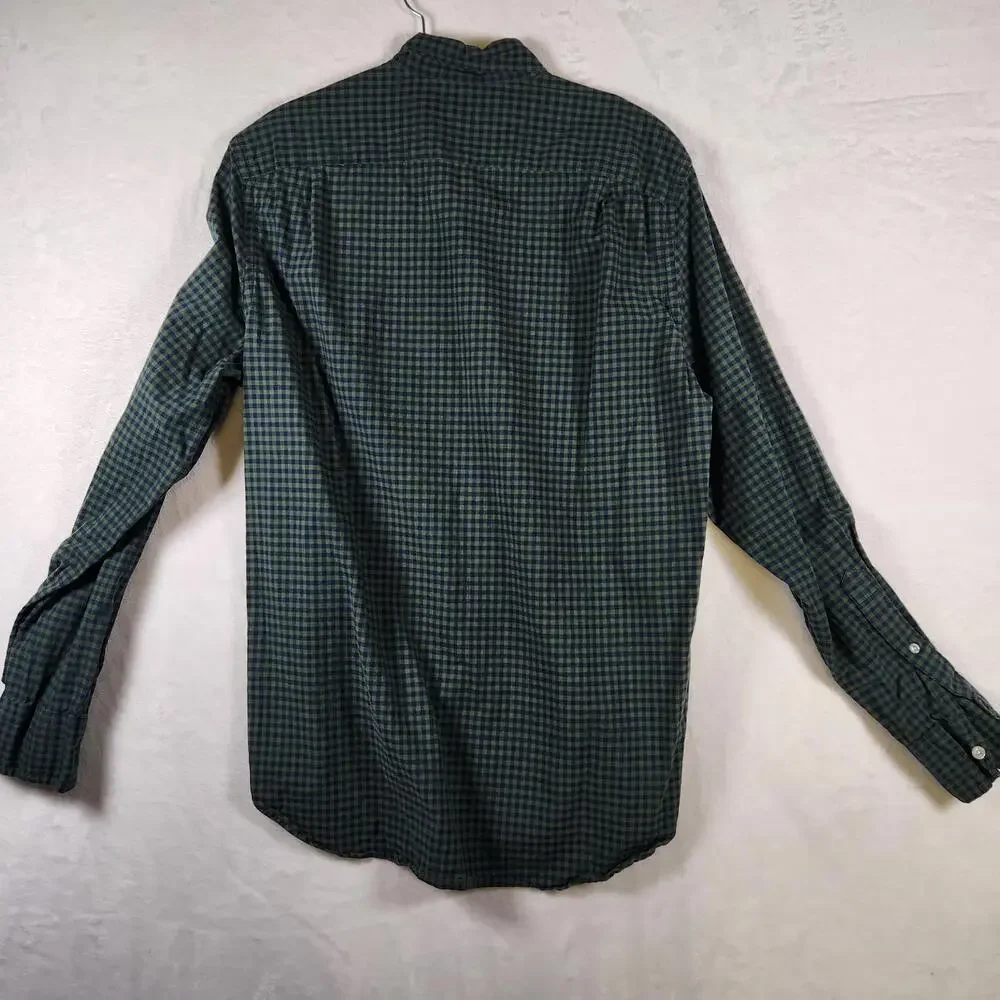 J Crew Mercantile Flex Shirt M Green Blue Gingham Button Down Long Sleeve Casual